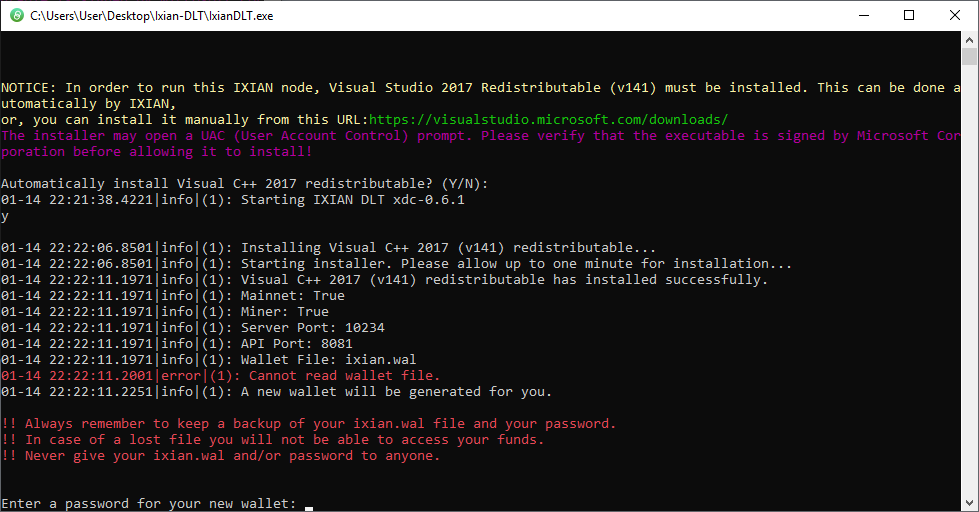 Ixian Console Output